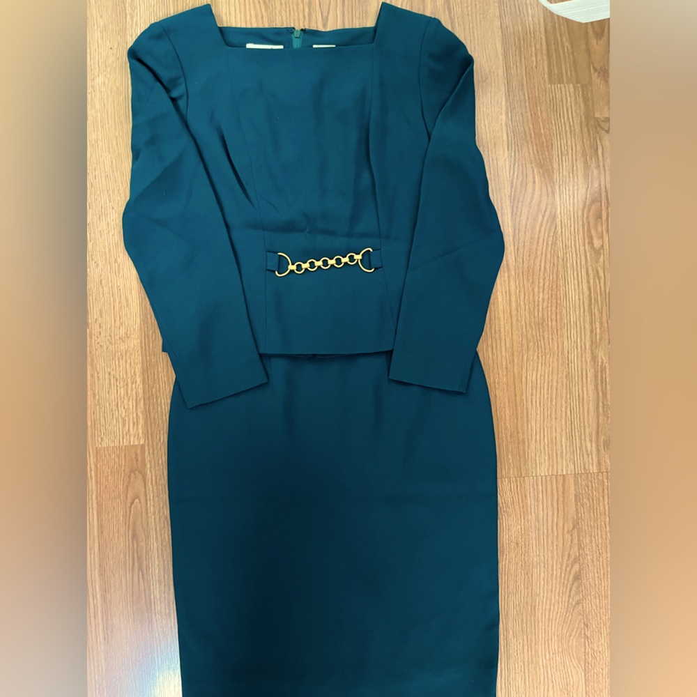 Elegant Green  Skirt Suits with Gold Accent